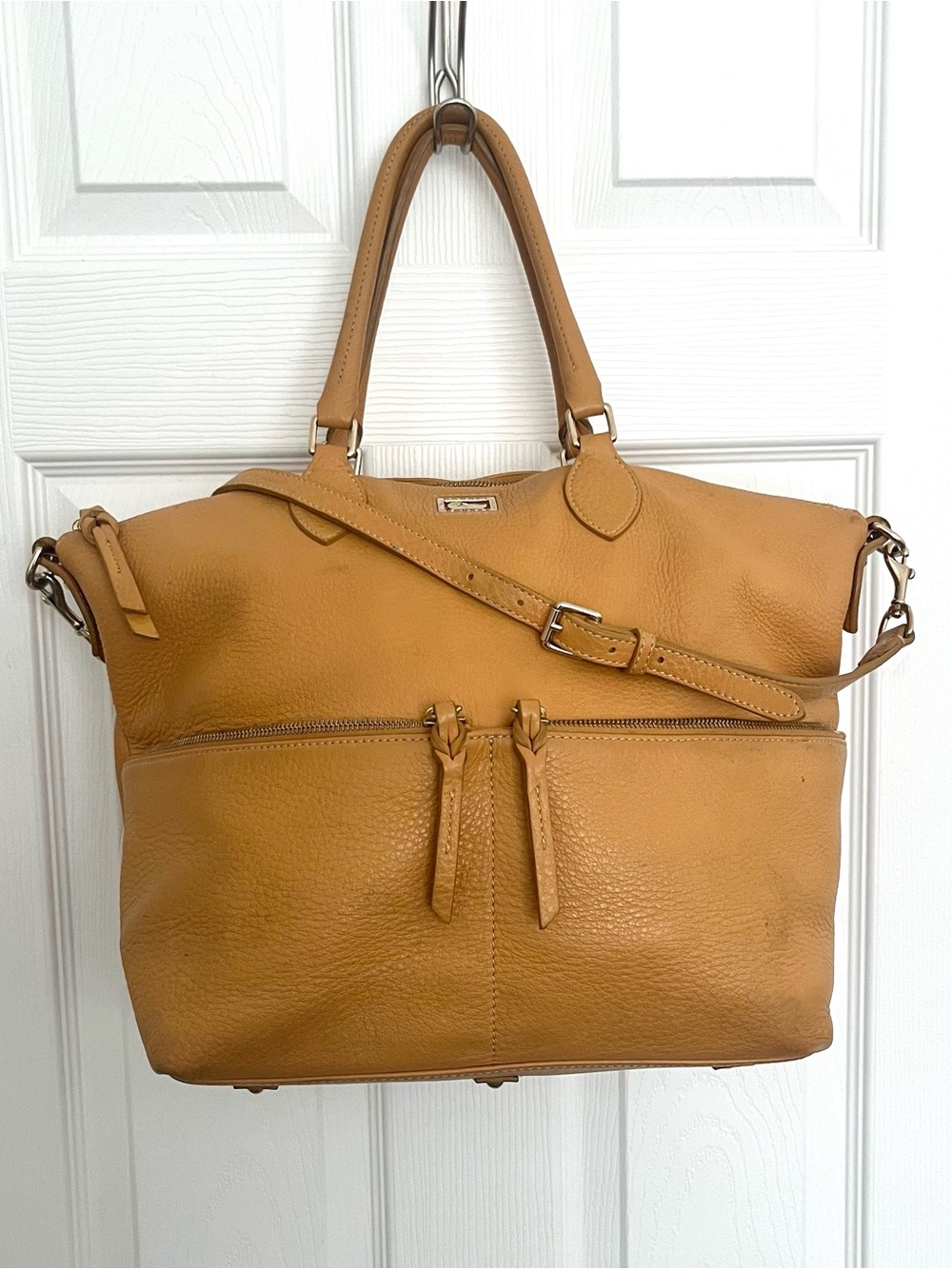 Dooney & Bourke Pebbled Leather Large Satchel Mustard Camel Crossbody J2422176